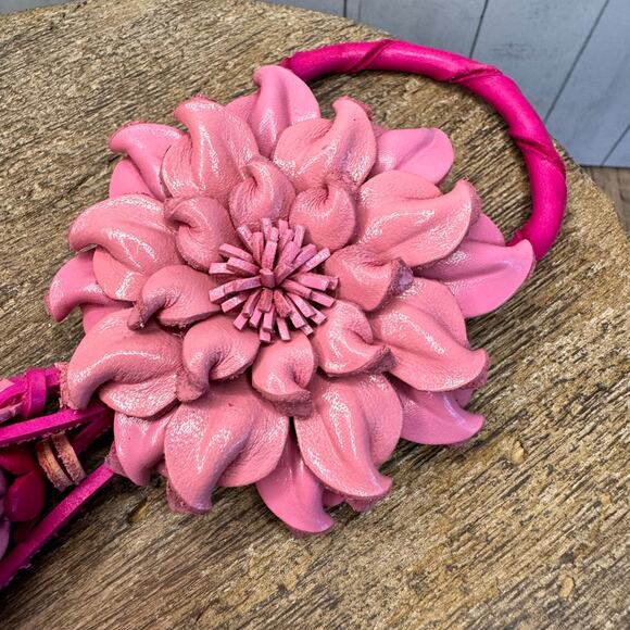 Leather Flower Purse Charm Genuine Leather Pink Flower Bag Charm NEW FAST SHIP - Picture 8 of 8